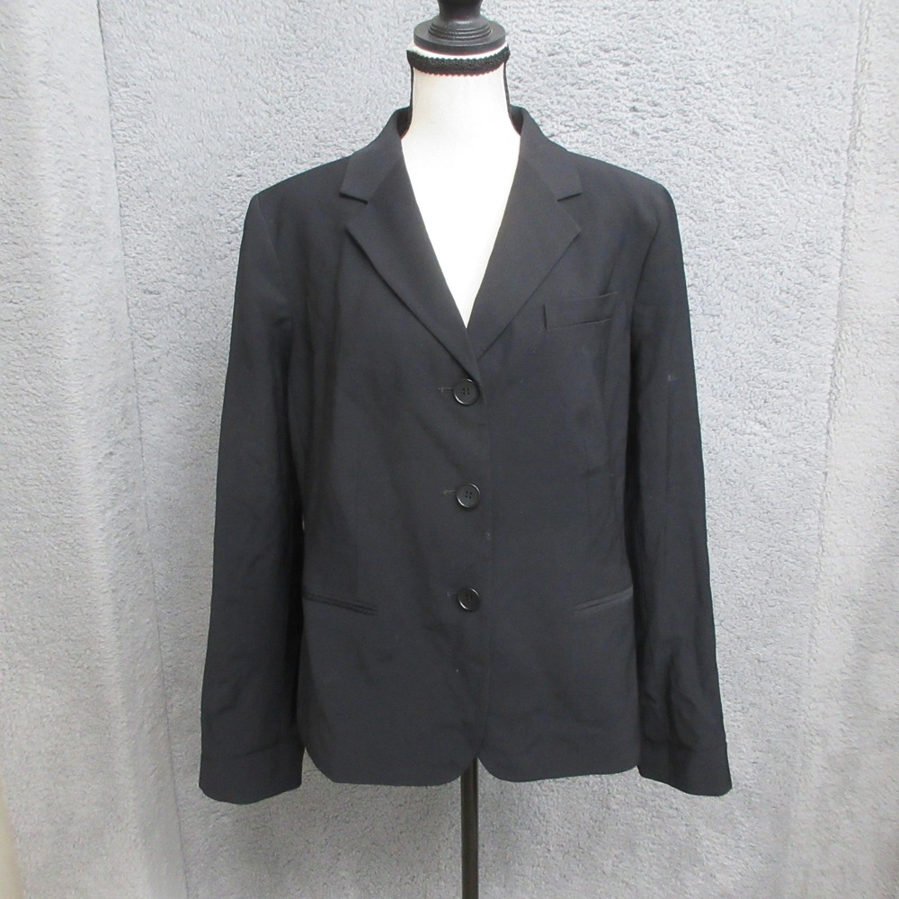 Talbots Wool Blend Blazer Jacket Womens 14 Black 3 Button Lined Career Workwear